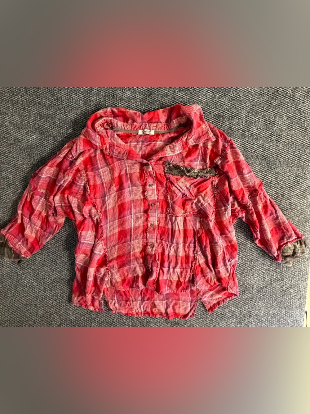 Intimately Free People Red Plaid Button-Down Lounge Top